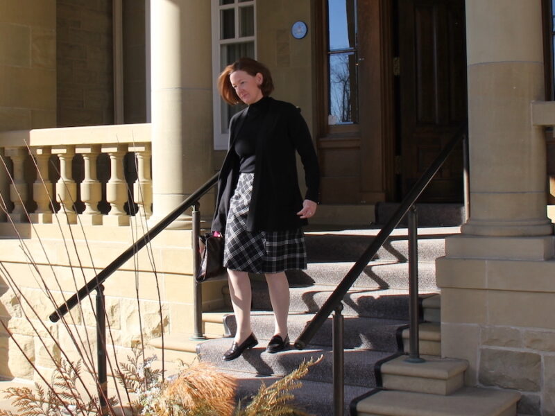 Premier Alison Redford marches grimly to her limo from Government House in Edmonton on March 13, 2014, after being handed a “work plan” by the Progressive Conservative Caucus – it didn’t work, and a week later she resigned.