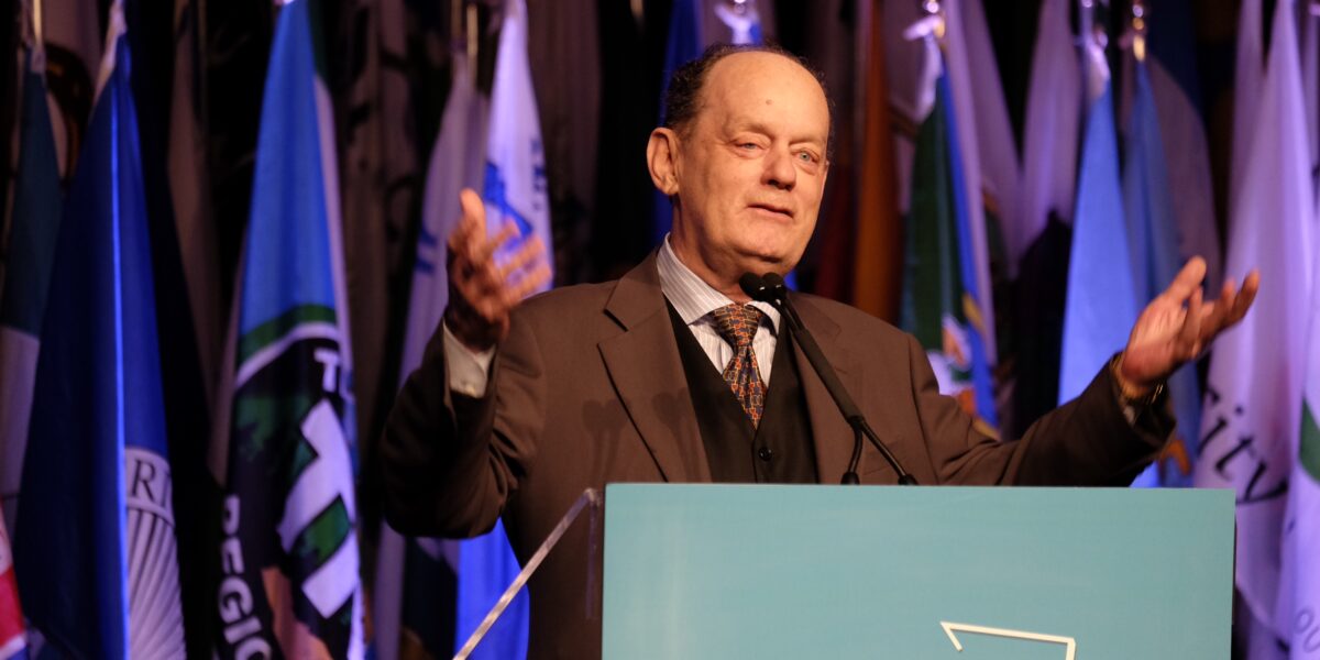 Rex Murphy speaking at the University of British Columbia in 2014.