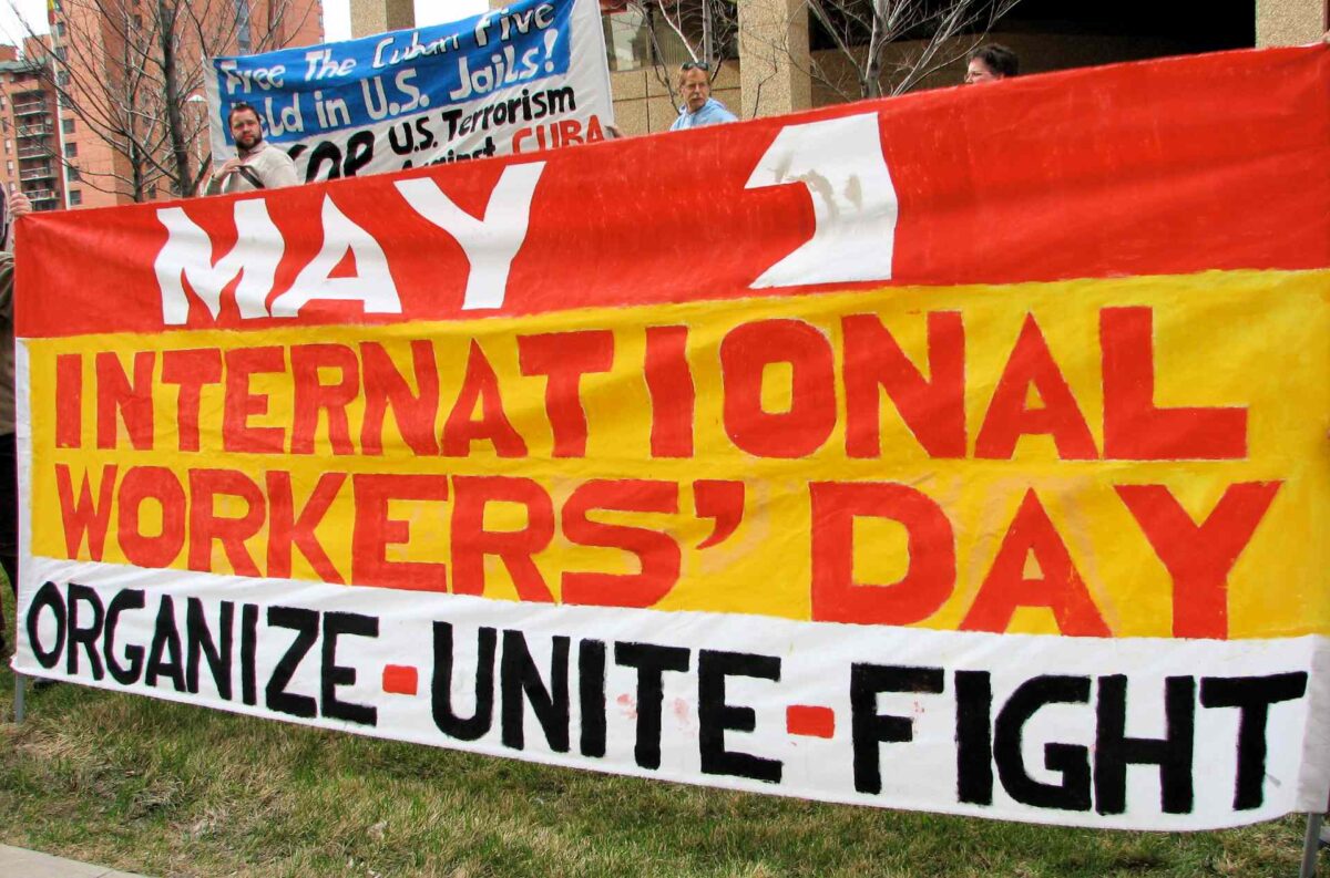 A May Day banner.