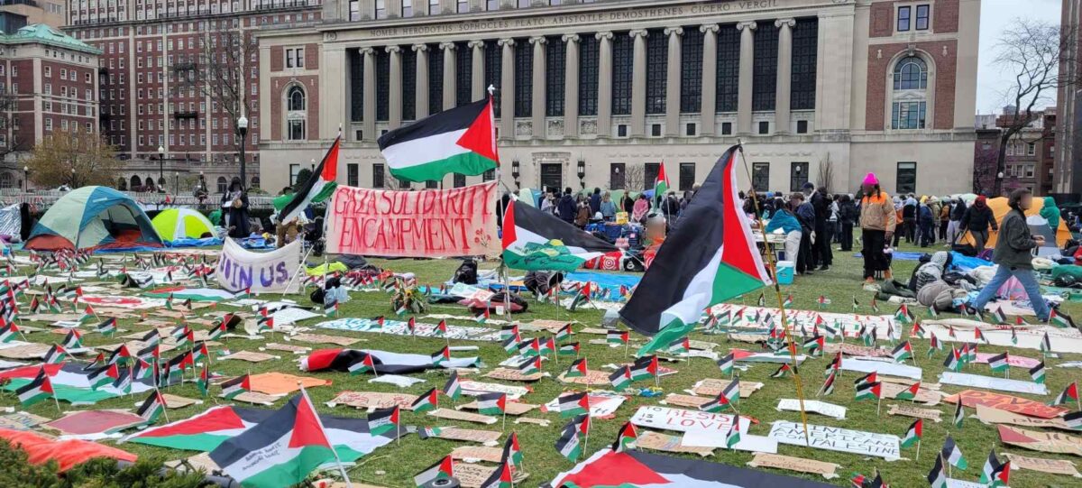 The Palestine solidarity encampment at Columbia University on April 21, 2024.