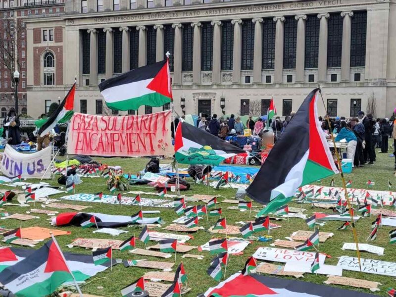 The Palestine solidarity encampment at Columbia University on April 21, 2024.