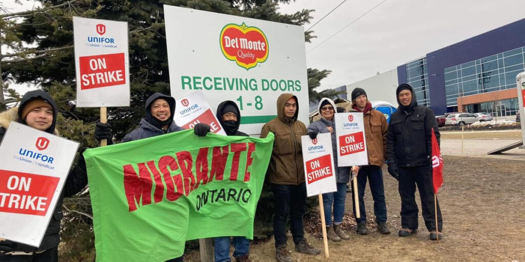 Workers at Del Monte during their strike.