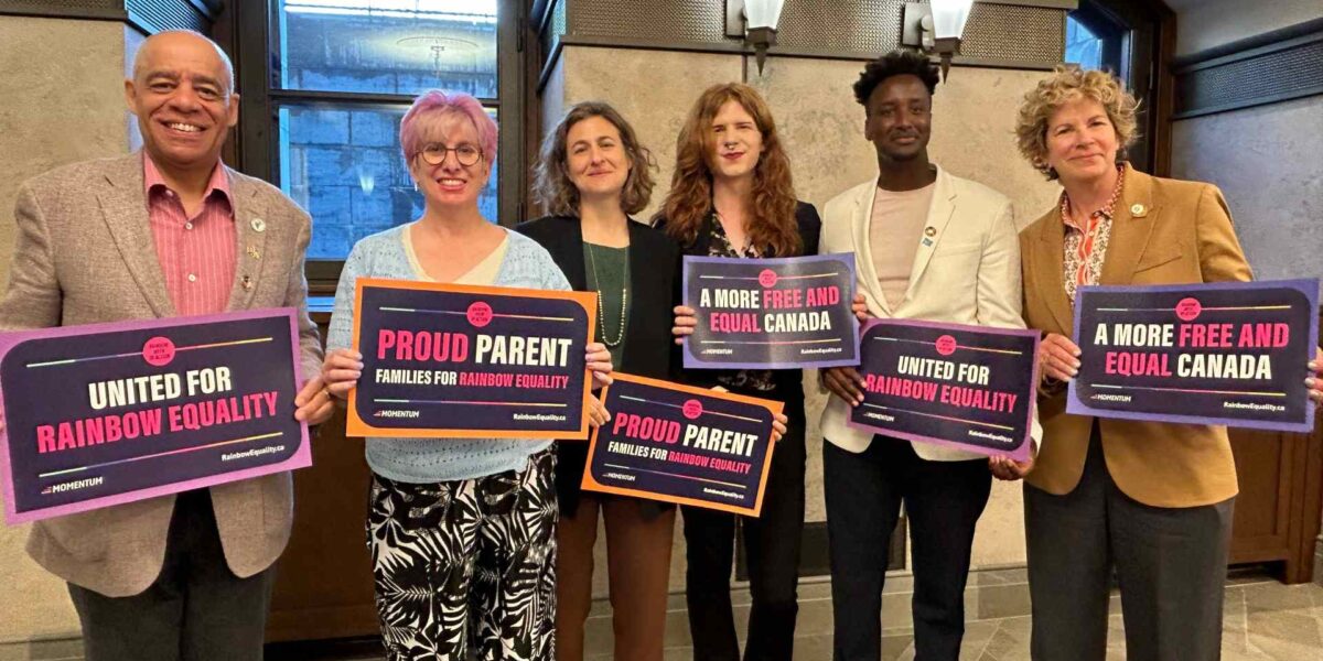 Fae Johnstone (third from the right), executive director for the Society for Queer Momentum was on Parliament Hill on Wednesday, May 8 to meet with allies and MPs to promote Rainbow Week.