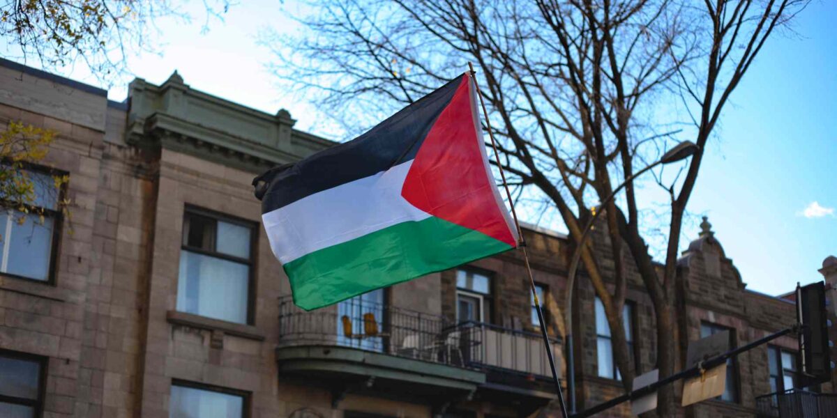 A Palestinian flag flying in Montreal.