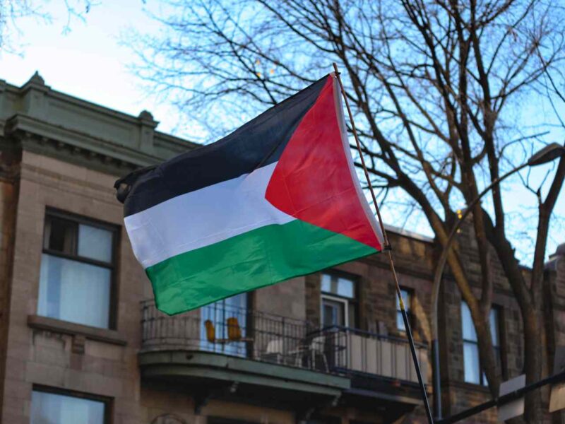 A Palestinian flag flying in Montreal.