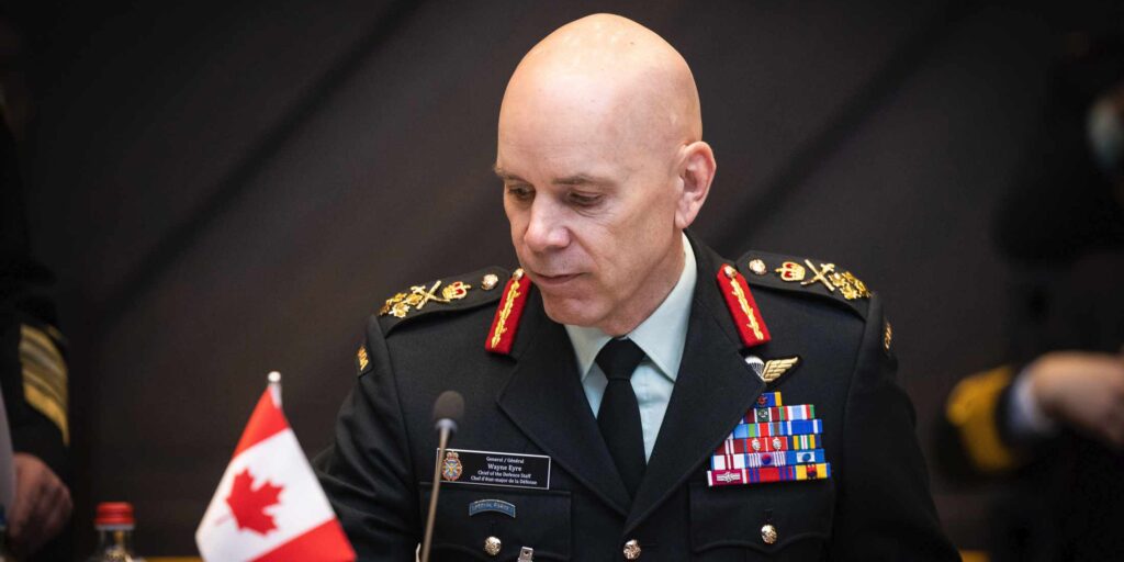 Chief of Defence Staff General Wayne Eyre at a NATO meeting in January of 2024.