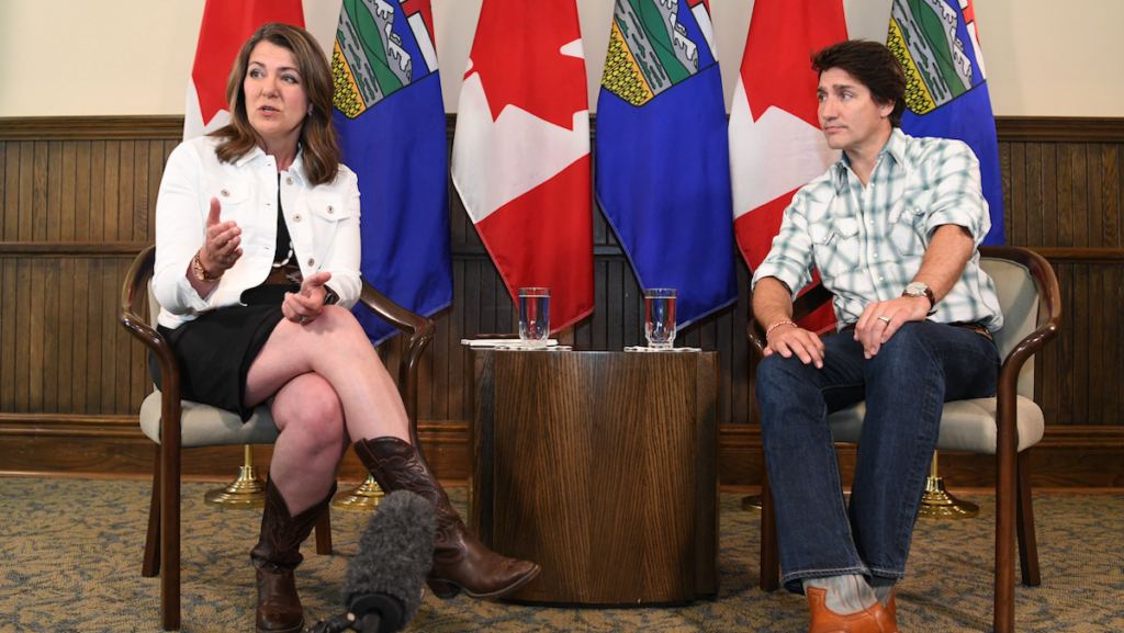 Alberta Premier Danielle Smith and Prime Minister Justin Trudeau in 2023.