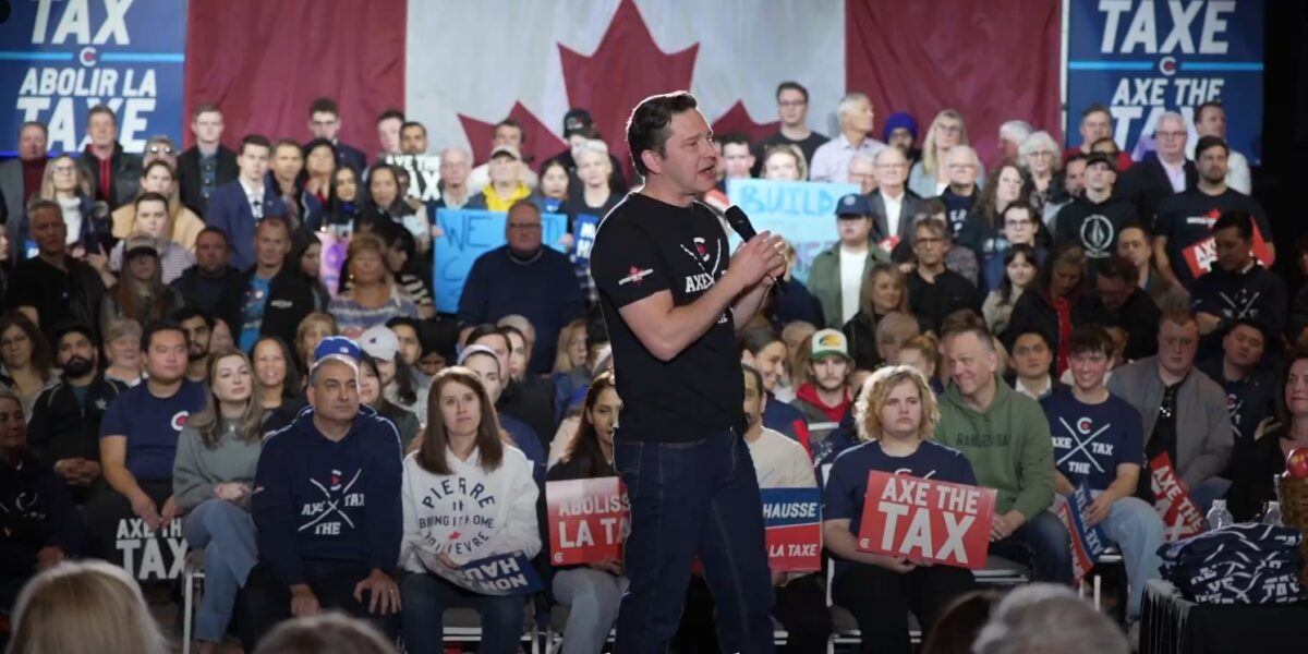 Pierre Poilievre speaking at one of his Donald Trump style rallies in June of 2024.