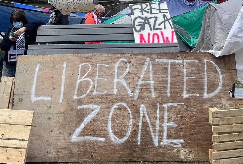 Part of the encampment on McGill campus.