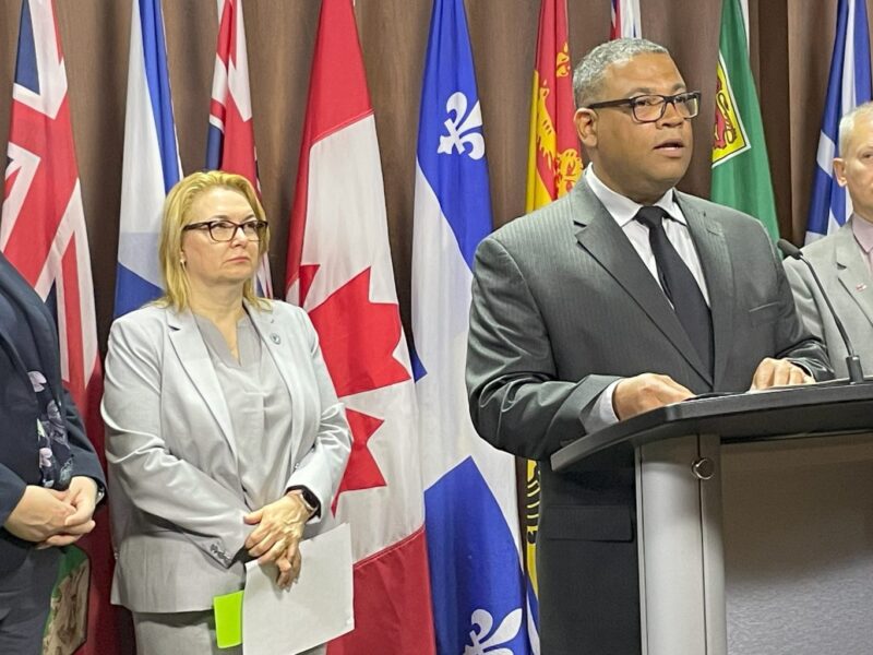 Jason MacLean, the new chair of the Canadian Health Coalition, speaking at a press conference for pharmacare on June 18, 2024.