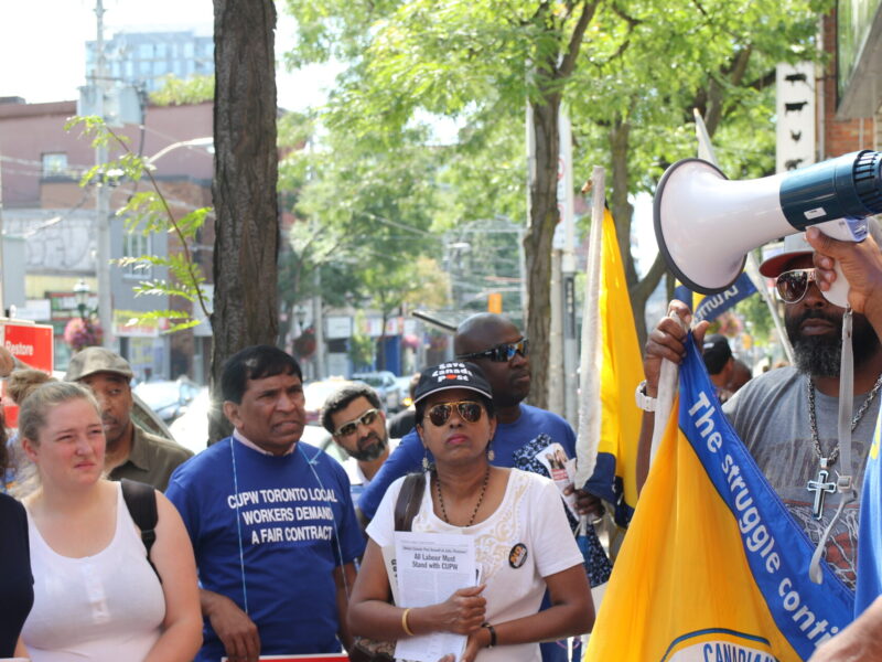 An image of a CUPW rally for fairness in 2018.