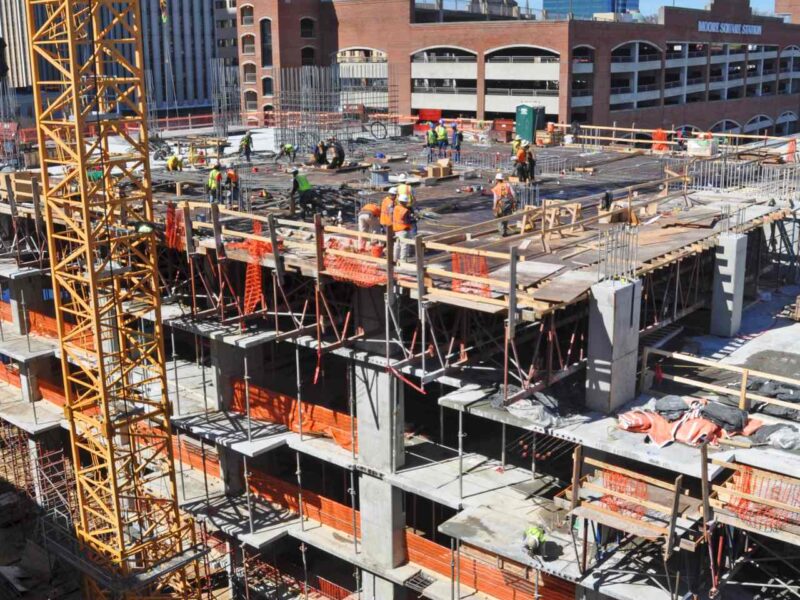 An apartment complex under construction.