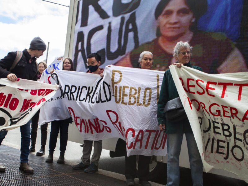 An image of protestors who are calling on the end of Barrick Gold's harms.