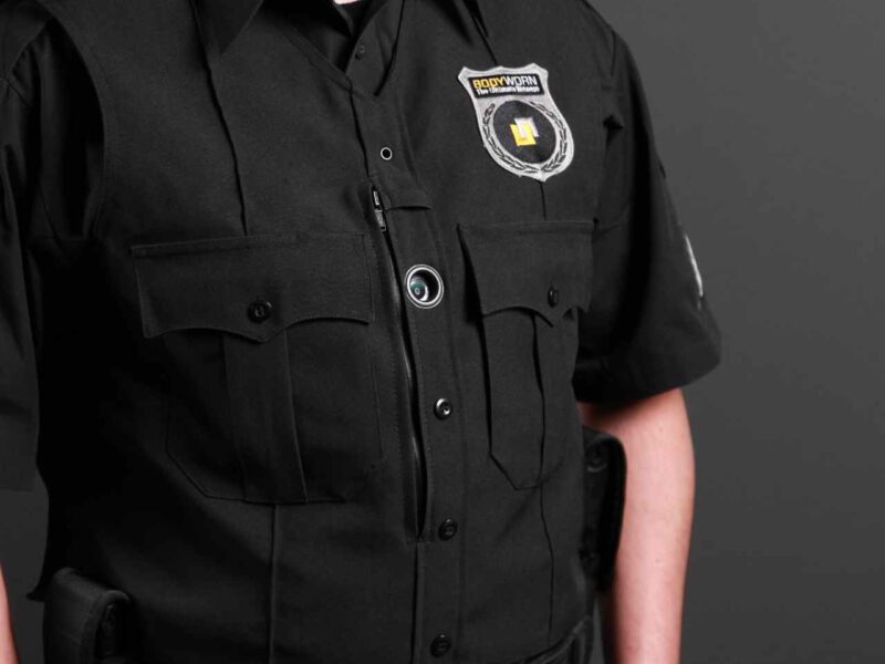 An example of a police body camera incorporated into a uniform.