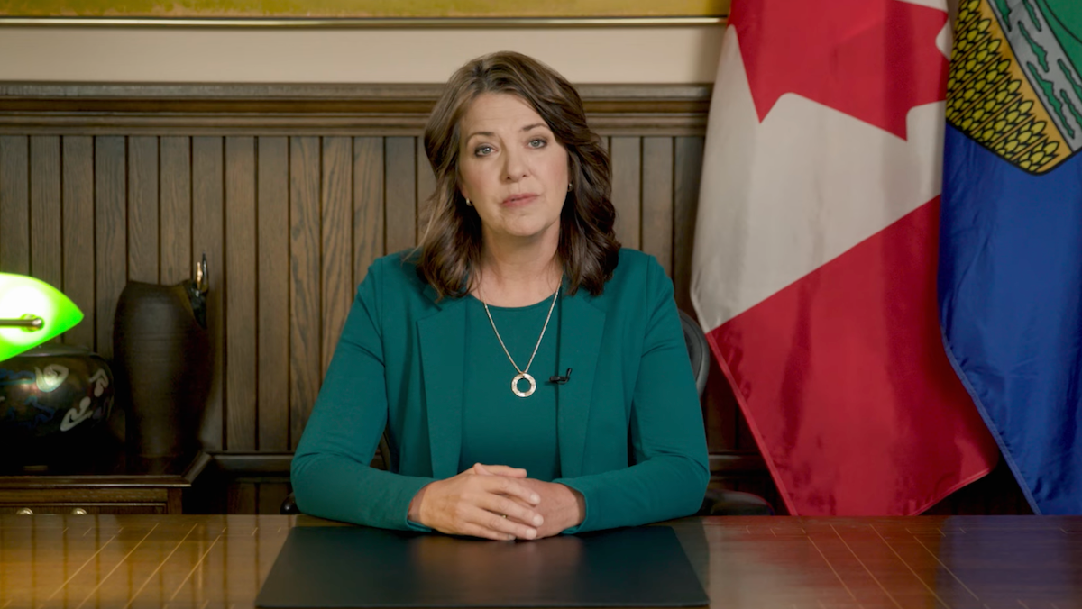 Alberta Premier Danielle Smith in her 10-minute pre-recorded remark.