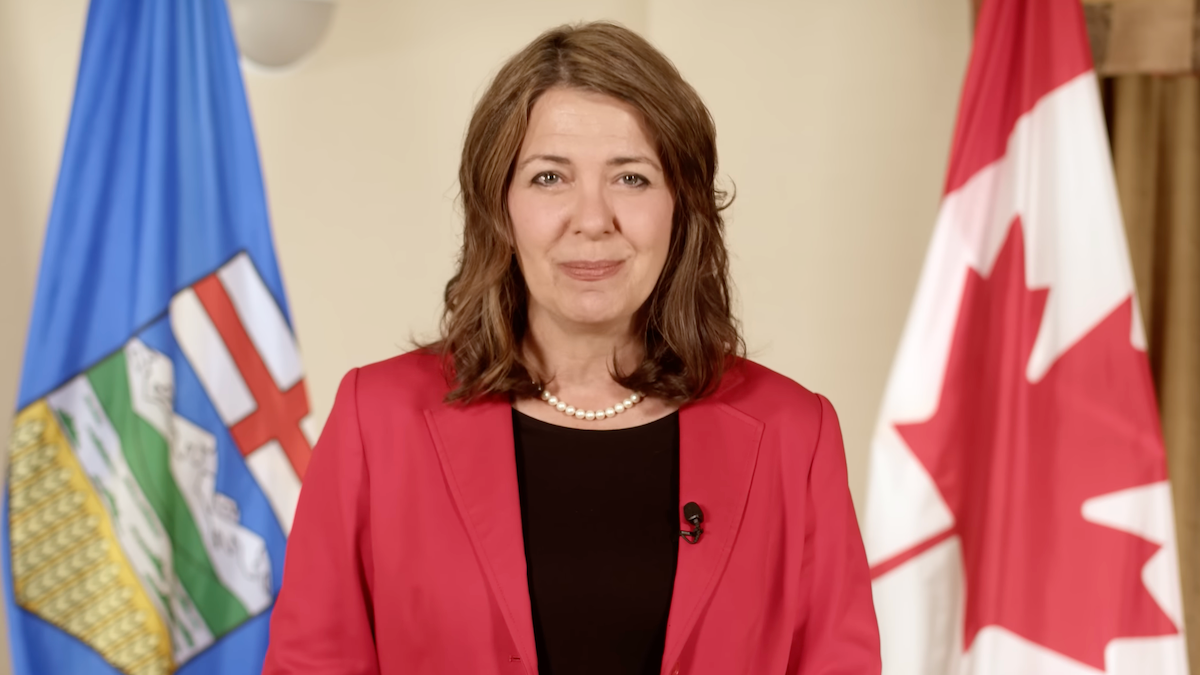 Alberta Premier Danielle Smith as she appeared in her 3.5-minute YouTube video announcing planned changes to the Alberta Bill of Rights.