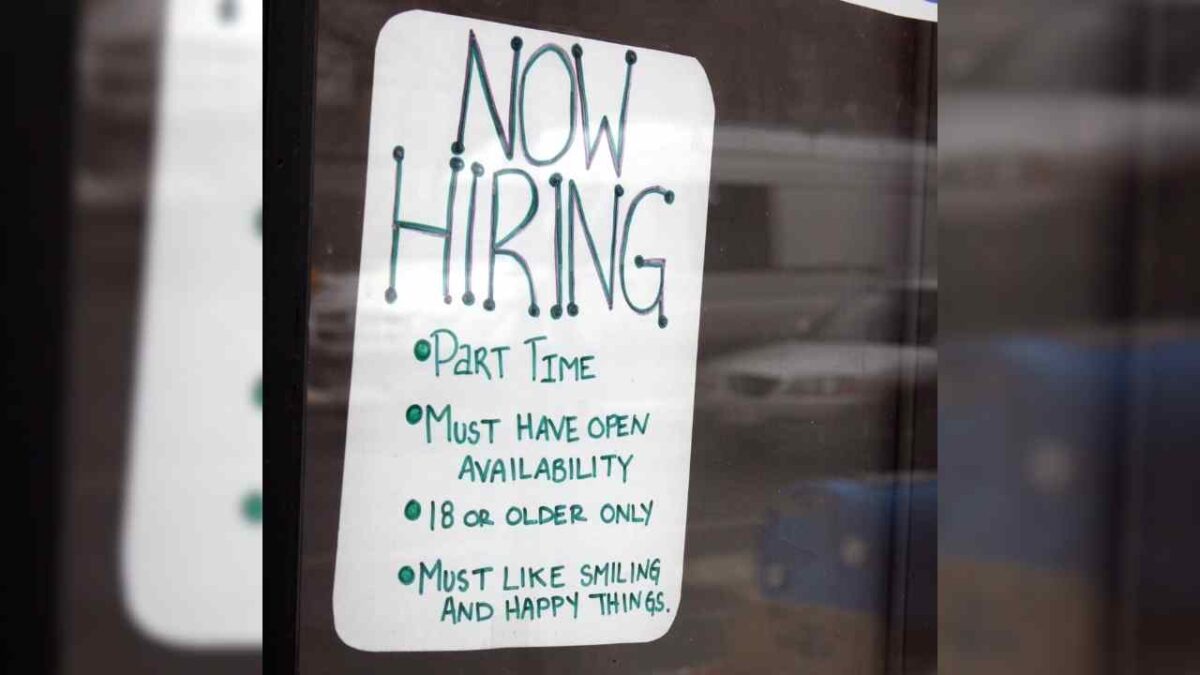 A sign advertising for part-time work.