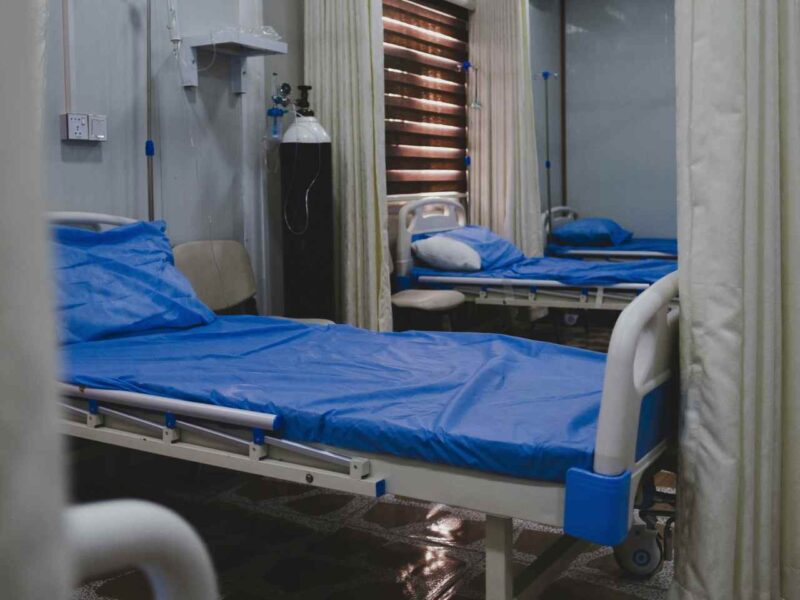 Beds in a hospital emergency room.