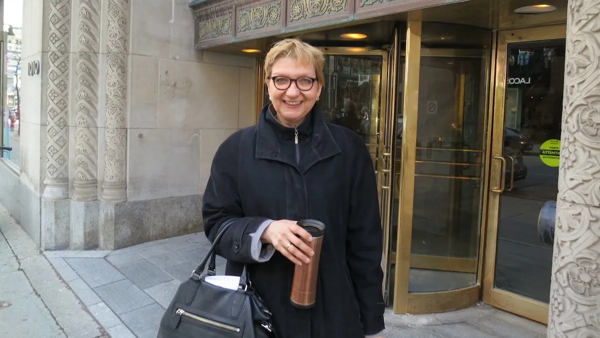 Lucinda Chodan, former editor of the Edmonton Journal and the Montreal Gazette in front of the Gazette’s offices in 2014.