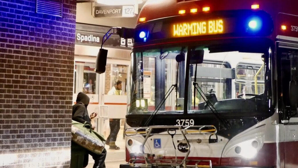 One of eight Toronto Transit Commission buses that served as shelter.