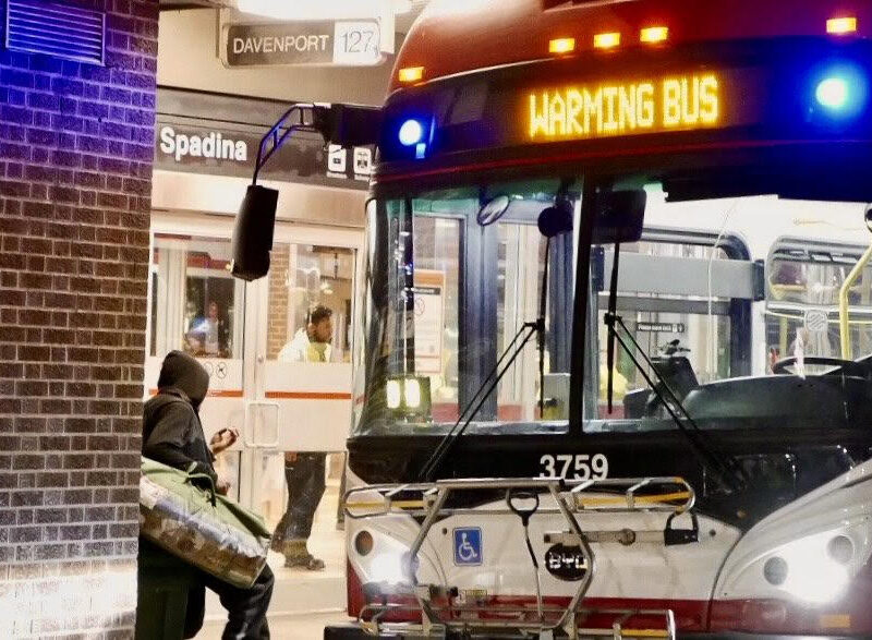 One of eight Toronto Transit Commission buses that served as shelter.