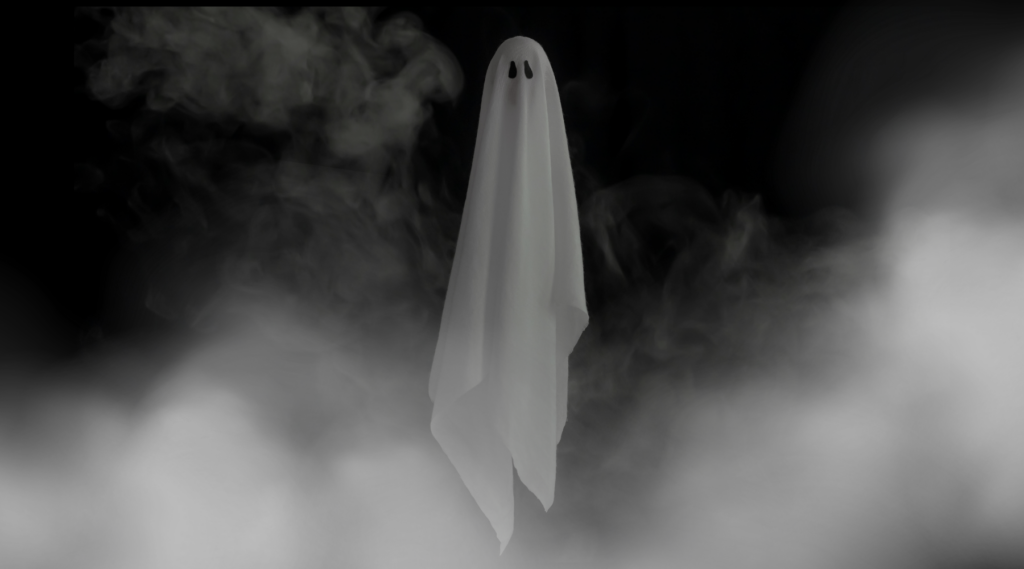 A ghost image on a cloudy background.