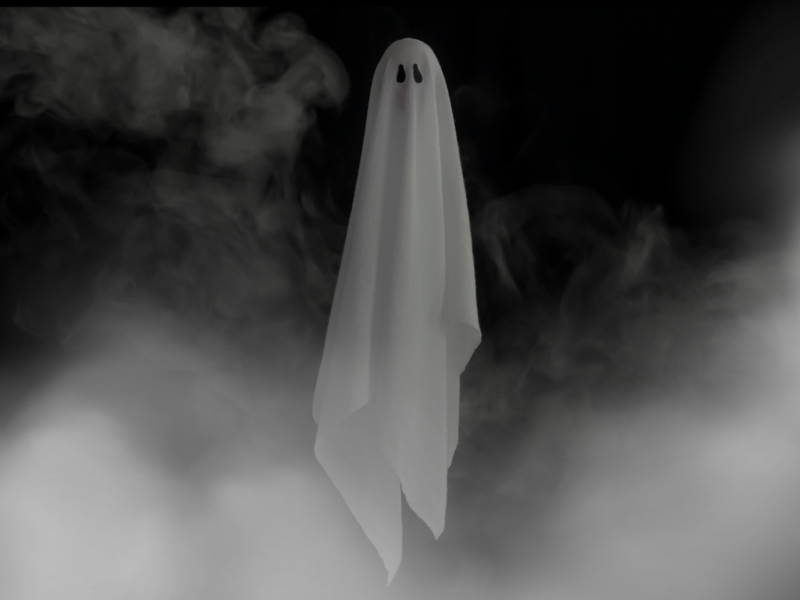 A ghost image on a cloudy background.