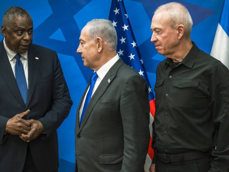 US Secretary of Defence Lloyd Austin meeting with Israeli prime minister Benjamin Netanyahu and defence minister Yoav Gallant.