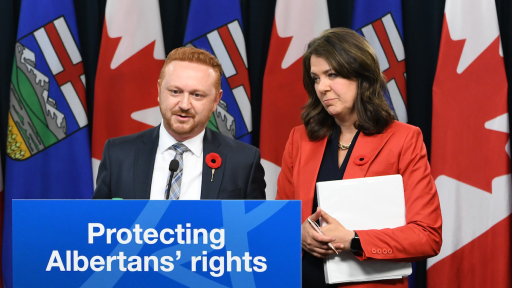 Alberta Justice Minister Mickey Amery and Premier Danielle Smith announce their planned changes to the Alberta Bill of Rights.