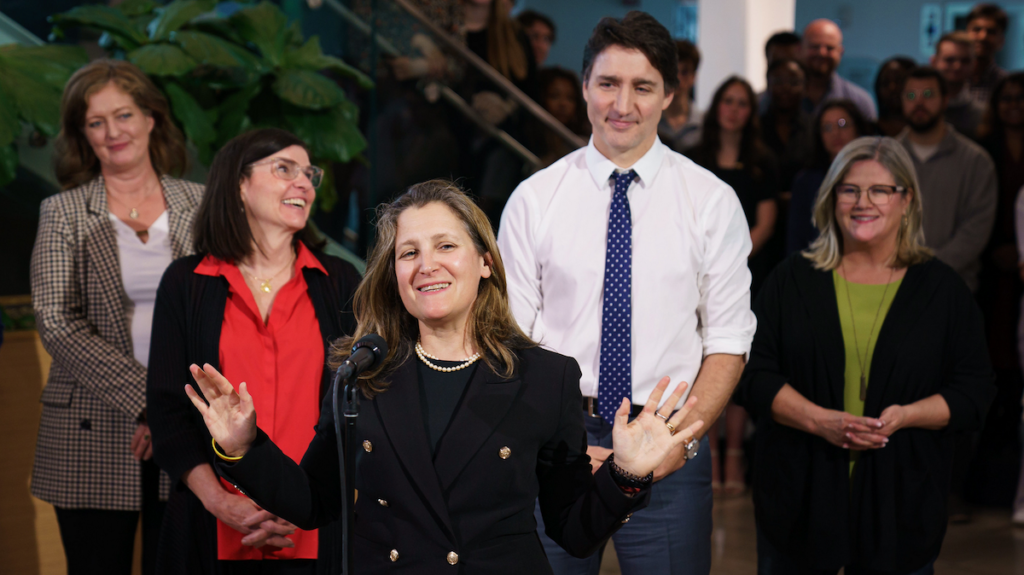 In happier times last spring, Prime Minister Justin Trudeau looked fondly at then finance minister Chrystia Freeland.