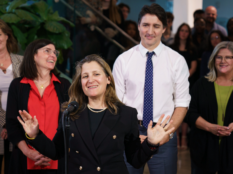 In happier times last spring, Prime Minister Justin Trudeau looked fondly at then finance minister Chrystia Freeland.