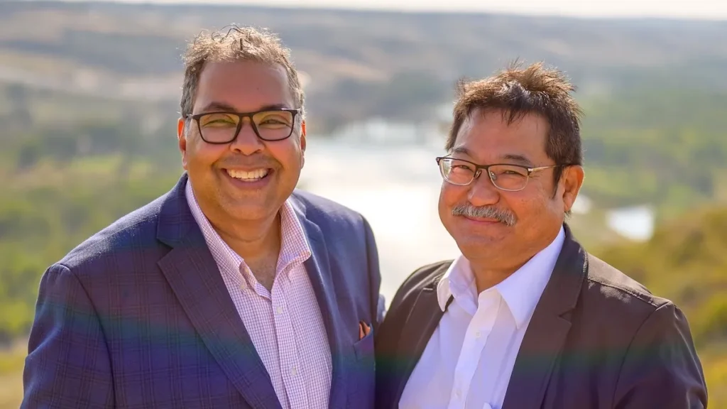 NDP Leader Naheed Nenshi with newly elected MP Rob Miyashiro.