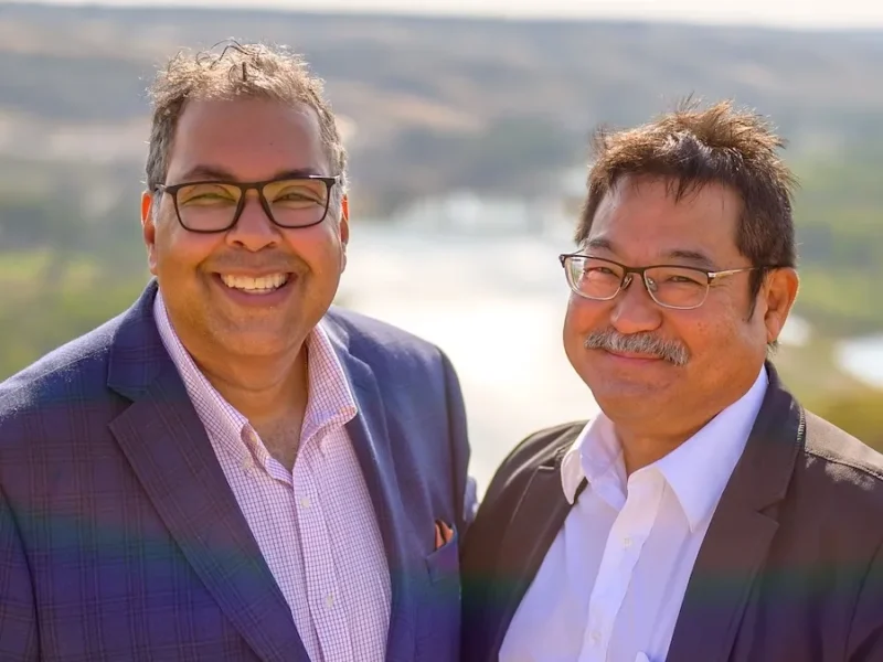 NDP Leader Naheed Nenshi with newly elected MP Rob Miyashiro.