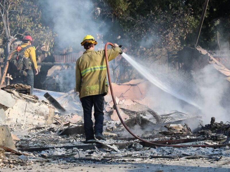 Firefighters battle the Eaton Fire in Los Angeles on January 10, 2025.