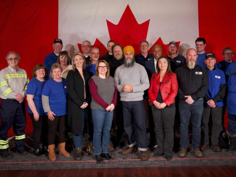 Labour leaders meeting with Jagmeet Singh (centre) to discuss Trump's tariff threat.