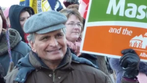 Retired but still active, Raj Pannu while campaigning for Brian Mason in 2010.