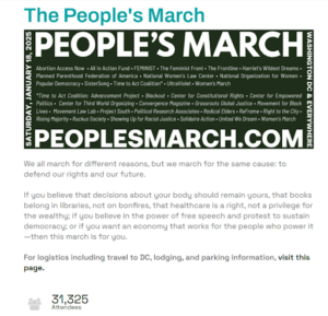 The People’s March website for Washington DC as of January 8, 2025.