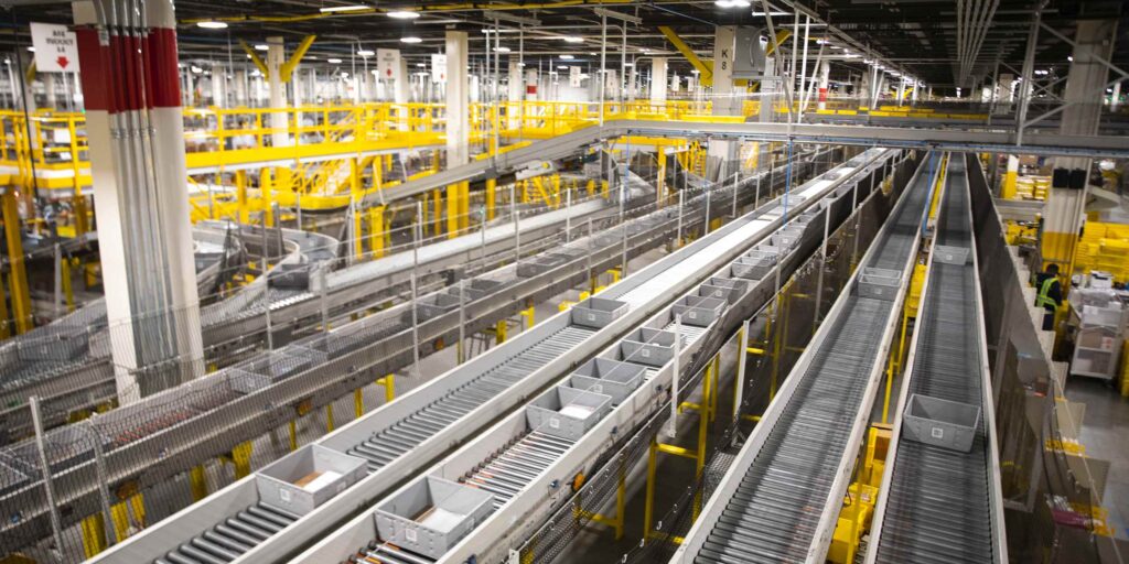 The inside of an Amazon "fulfillment centre."