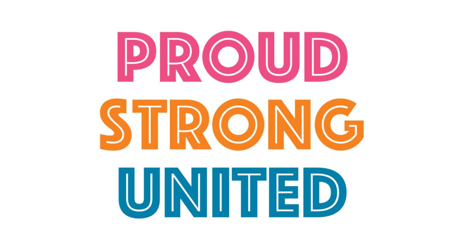 A sign that says, "Proud Strong United,) over a white background. The Hospital Employees’ Union’s (HEU) Facilities bargaining committee held a four-day session to prepare for upcoming negotiations with B.C. health employers.