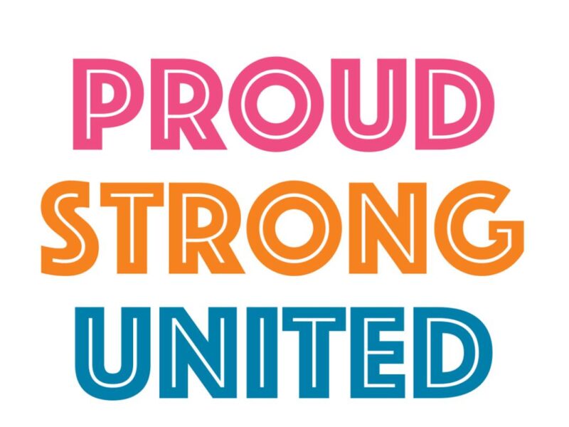 A sign that says, "Proud Strong United," over a white background. The BC healthcare Community Bargaining Association is returning to negotiations focused on securing meaningful movement in this first week back at the table.