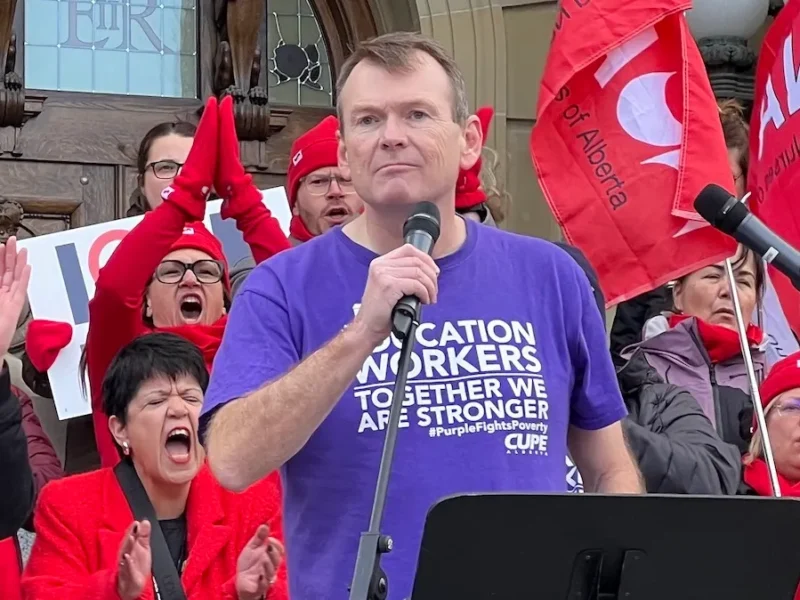 CUPE Alberta President Rory Gill, seen here on the steps of the Alberta Legislature Building last fall.