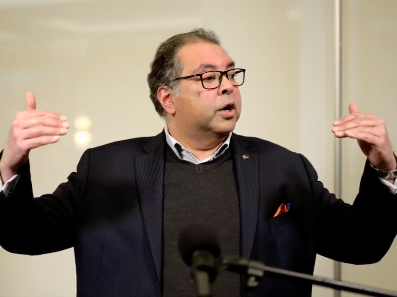 Alberta NDP Leader Naheed Nenshi during his news conference Thursday.