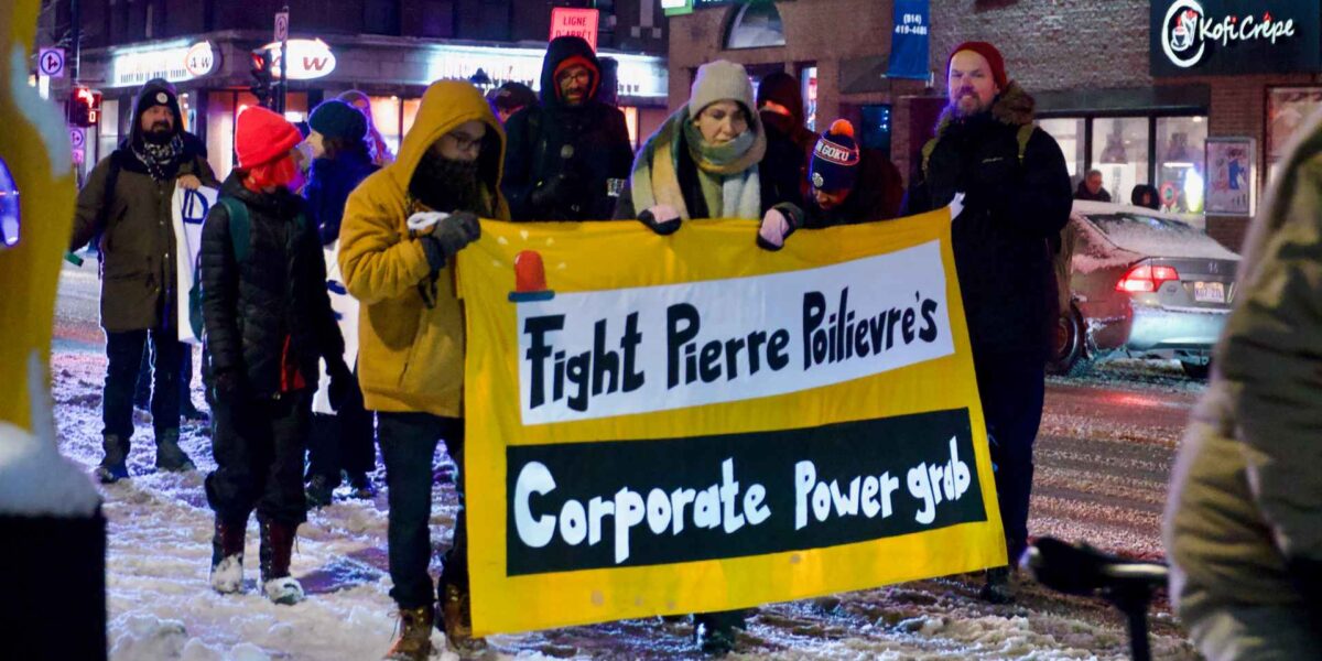 An anti-Pierre Poilievre protest that took place in Montreal earlier this year.