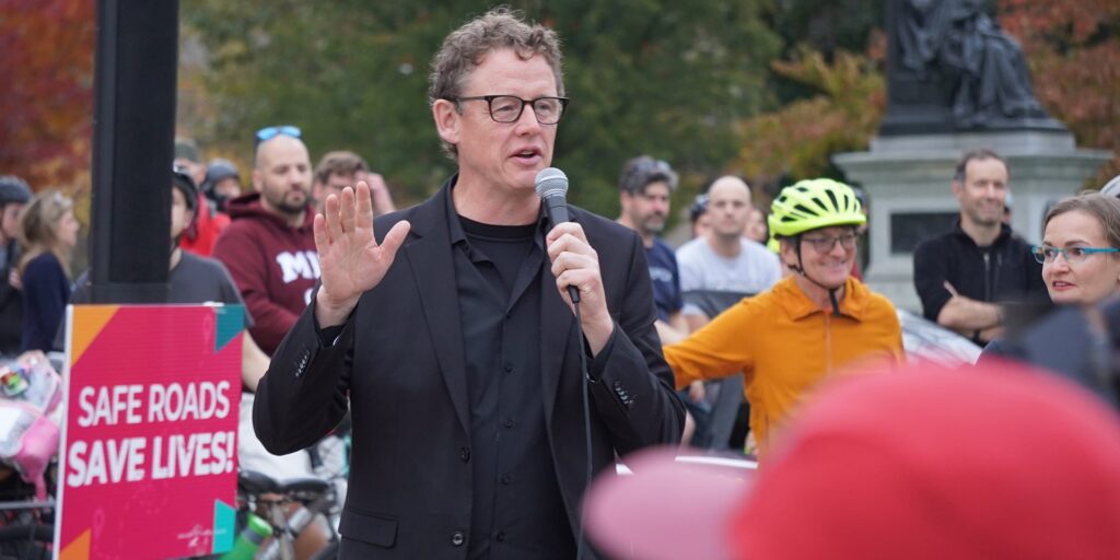 NDP MP candidate Joel Harden speaking at an event in October of last year.
