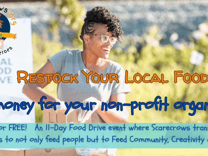 A digital poster for the Sharecrows: Hunger Heroes initiative. This project started as a fun way to express creativity during the pandemic but turned into a yearly tradition where non-perishable foods are "fed" to scarecrows then donated to food banks.