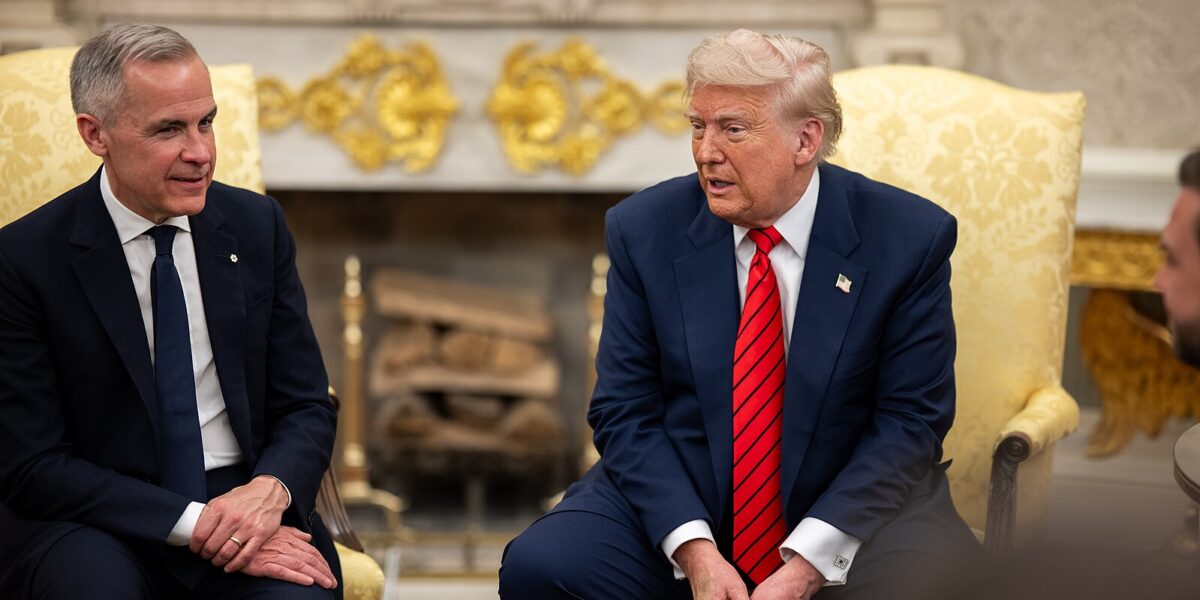 U.S. President Donald Trump meets with Prime Minister Mark Carney in the Oval office in May 2025.
