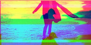 A rainbow coloured depiction of movement