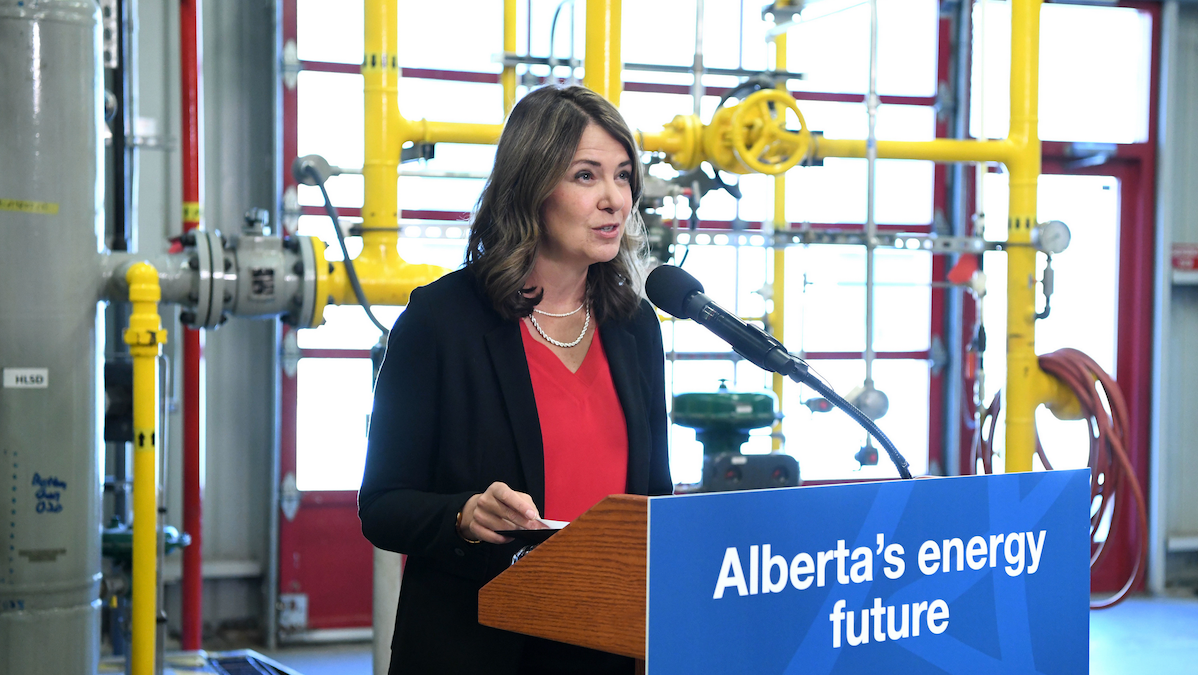 Danielle Smith announcing an Alberta Energy project earlier this week.