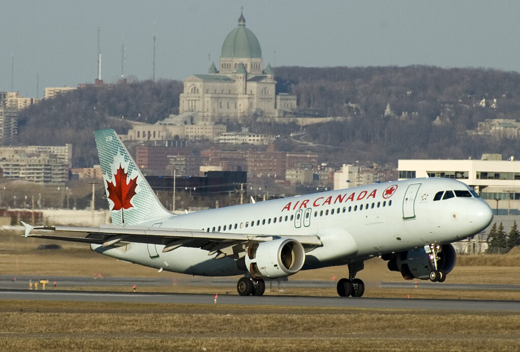 An Air Canada flight landing in Montreal.