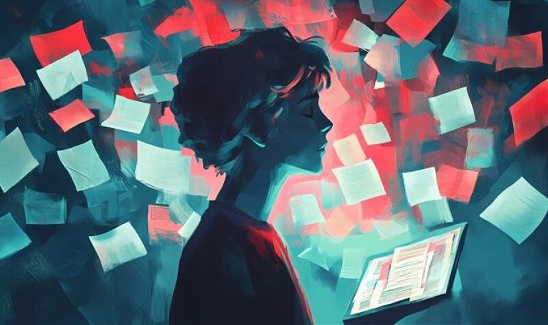 Digital art of a person holding a laptop with a whirlwind of flyers and papers behind them. Unifor’s Media Action Plan launched its hard-hitting Fact Checked campaign this week to bring attention to the fight against misinformation.